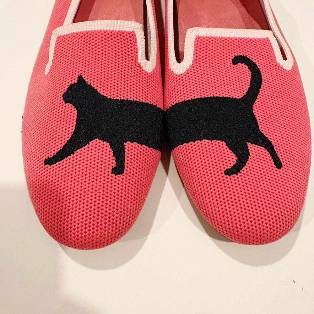 Vivaia Round-Toe Embroidered Loafers Pink Black Cat Size 38 US 7 - 7.5 - Picture 3 of 13